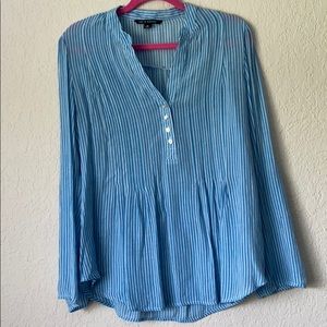 Blue and White Striped Blouse | Medium